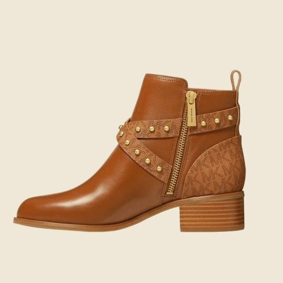 NEW Michael Kors Kincaid Leather Studded Ankle Boots Luggage Color Size 7.5 $295 - Picture 5 of 7